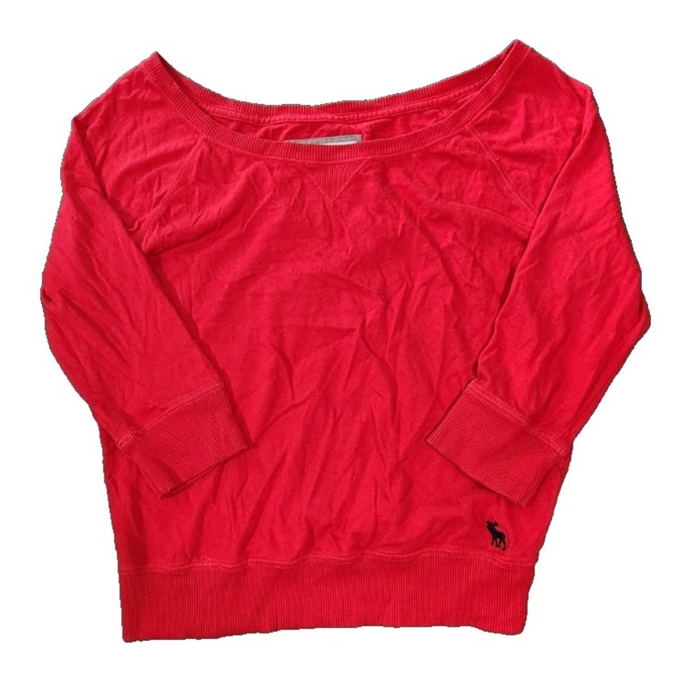Abercrombie‎ & Fitch Red Scoop Neck 3/4 Sleeve Lightweight Sweatshirt Womens M